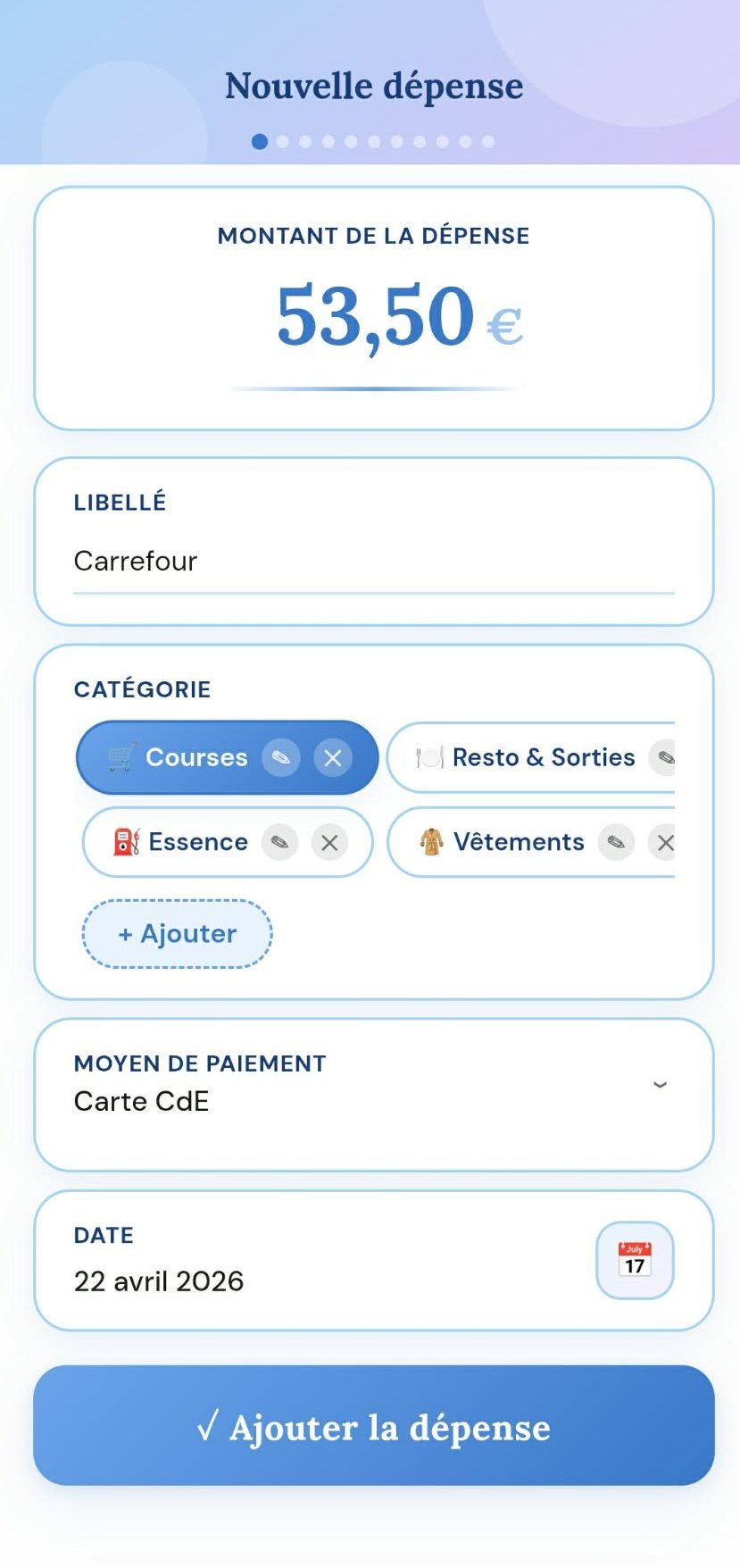 Nouvelle dépense