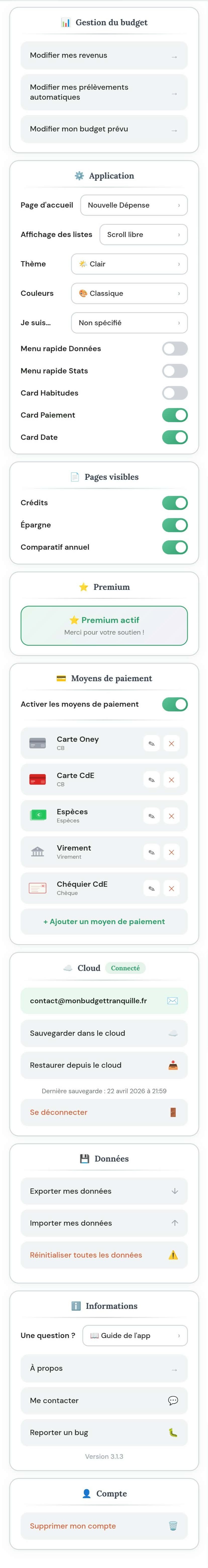 Réglages