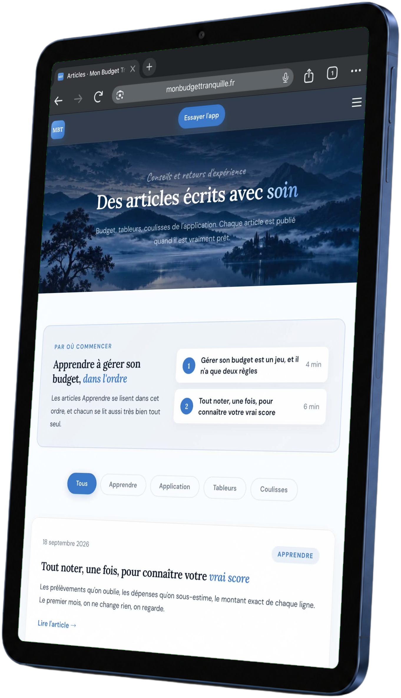 Les articles Mon Budget Tranquille sur tablette