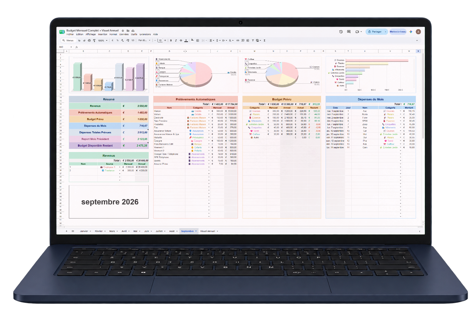 Le tableur Budget Mensuel Complet sur ordinateur