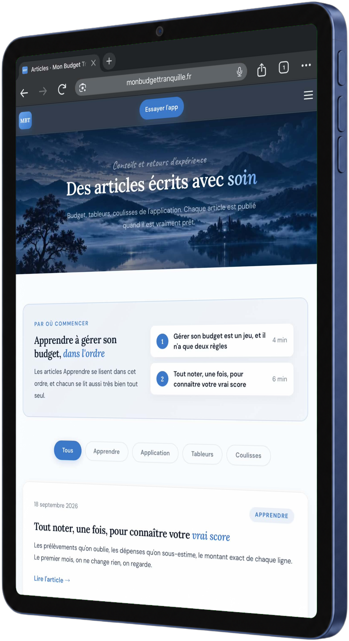 Les articles Mon Budget Tranquille sur tablette